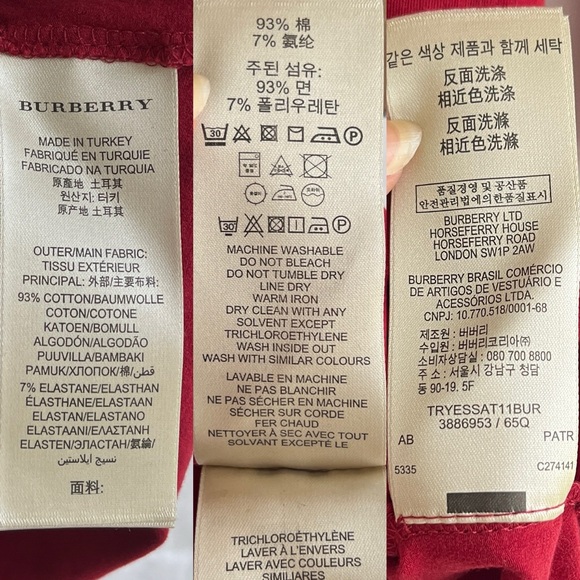 Burberry Brit scoop neck three-quarter sleeve plaid cuffs, red, size M - Picture 7 of 7